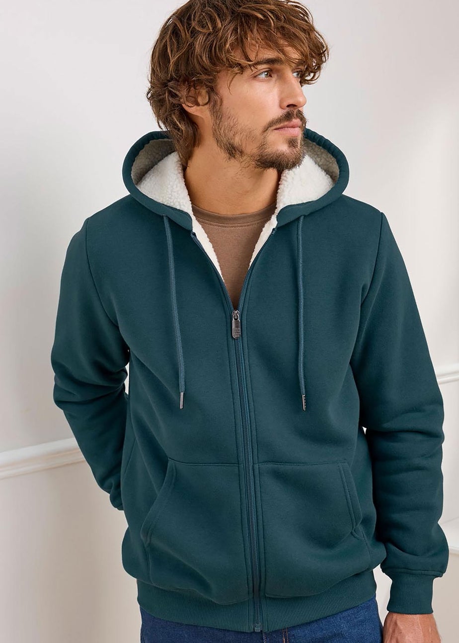 Cotton Traders Teal Fleece Lined Zip Through Jersey Jacket