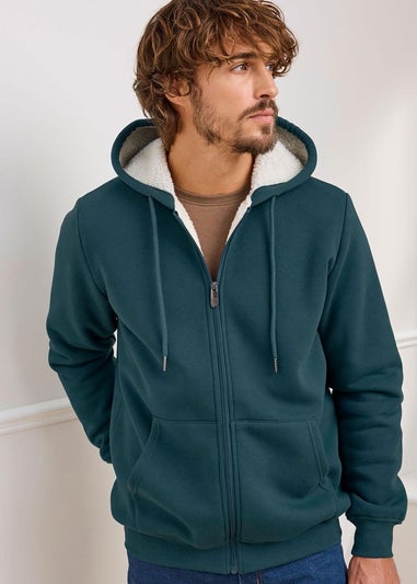 Cotton Traders Teal Fleece Lined Zip Through Jersey Jacket