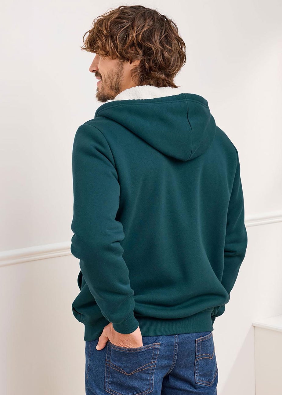 Cotton Traders Teal Fleece Lined Zip Through Jersey Jacket