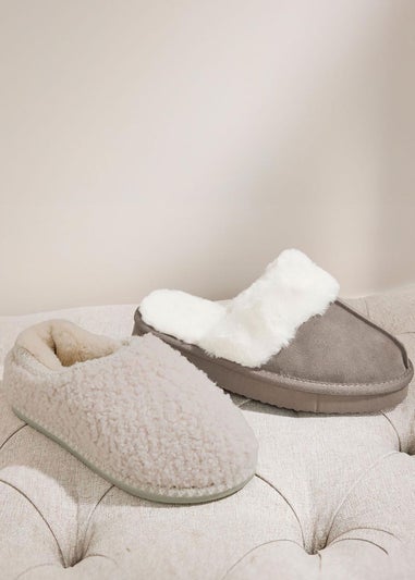 Cotton Traders Warm Cream Borg Slippers