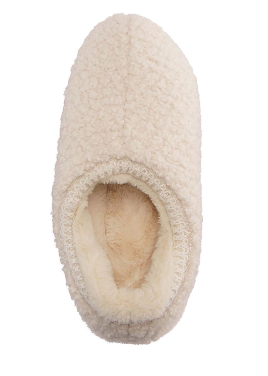 Cotton Traders Warm Cream Borg Slippers