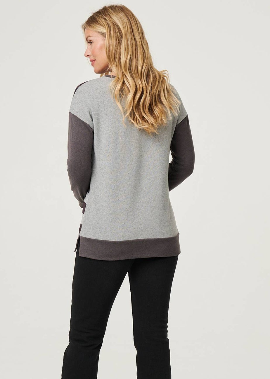 Izabel London Grey Geo Print Drop Shoulder Sweatshirt