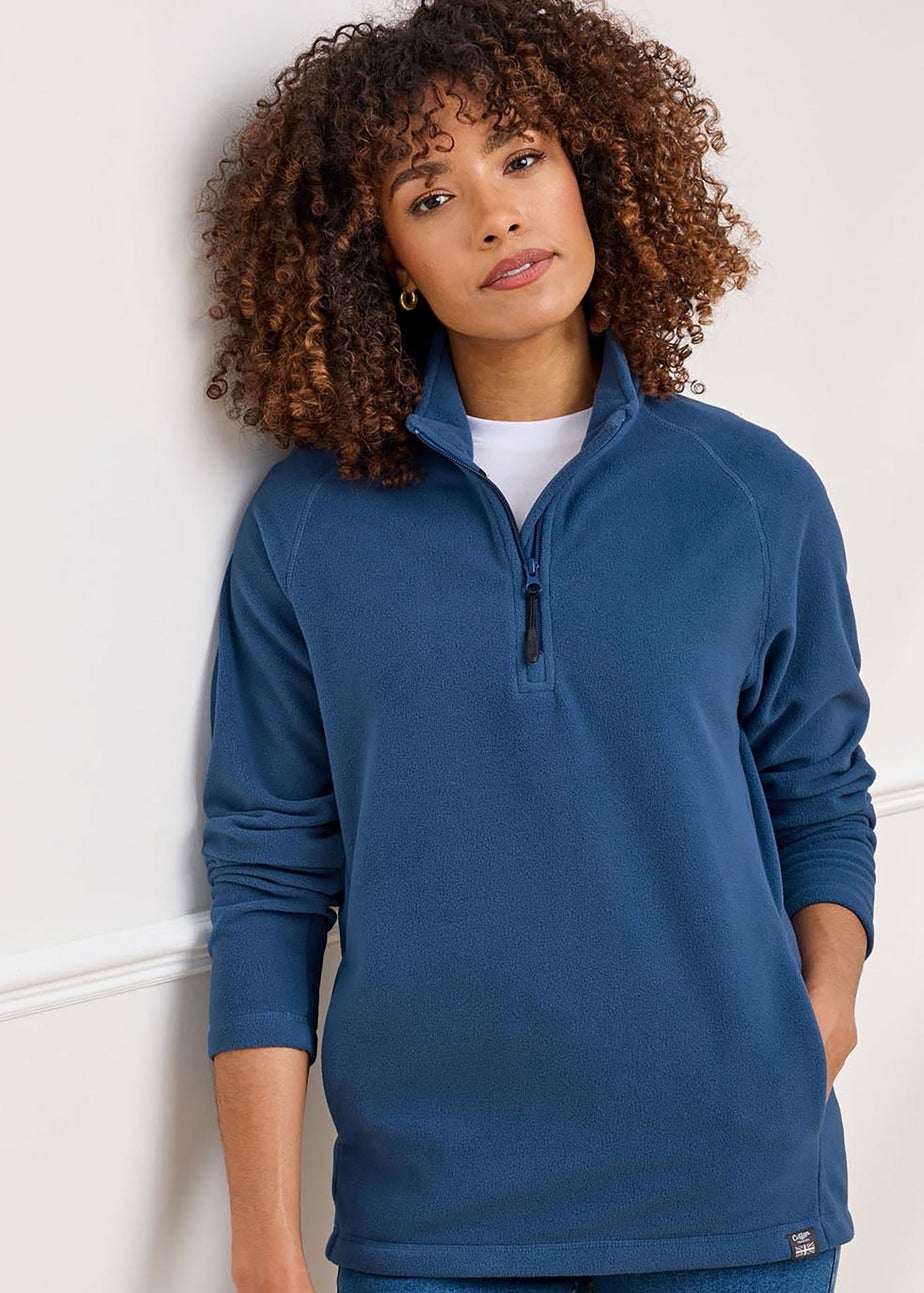 Cotton Traders Petrol Recycled Microfleece Half Zip Top