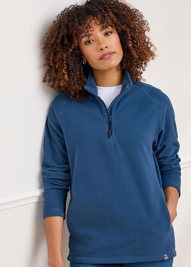 Cotton Traders Petrol Recycled Microfleece Half Zip Top