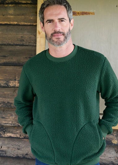 Cotton Traders Dark Green Cosy Fleece Crew Neck