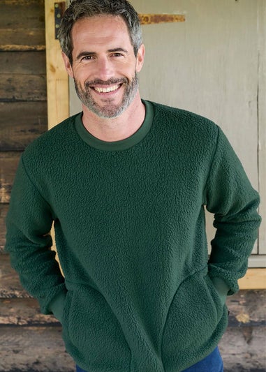 Cotton Traders Dark Green Cosy Fleece Crew Neck