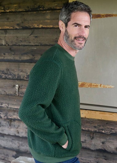 Cotton Traders Dark Green Cosy Fleece Crew Neck