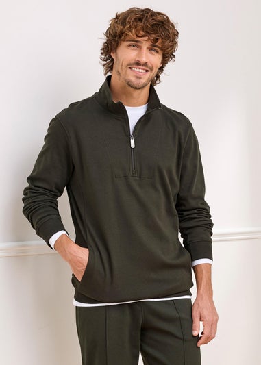 Cotton Traders Dark Green Luxury Half Zip Top