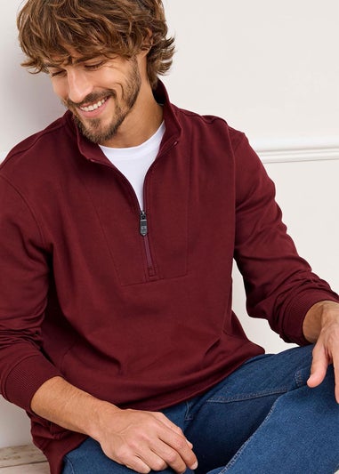 Cotton Traders Burgundy Luxury Half Zip Top