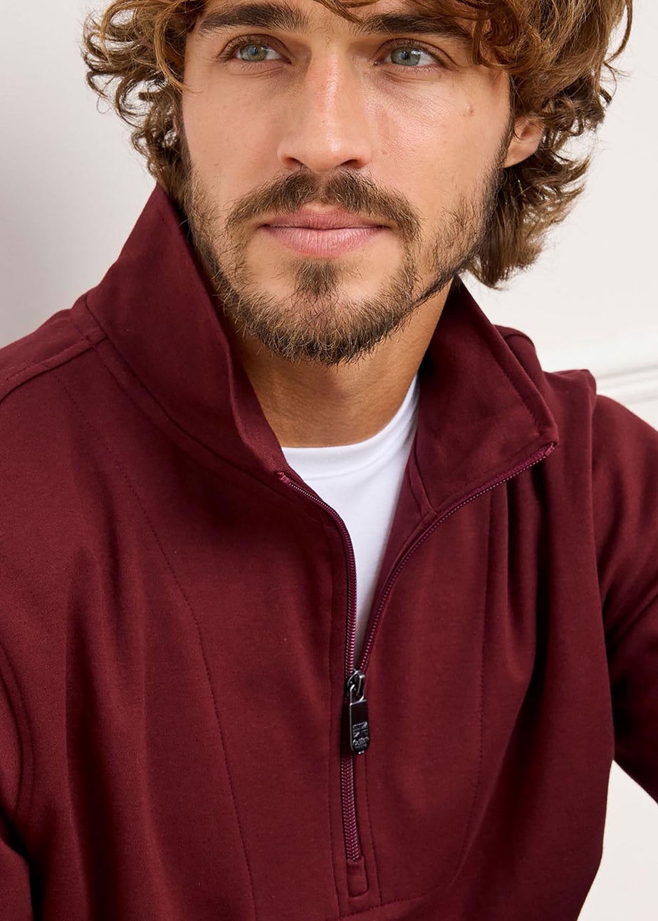 Cotton Traders Burgundy Luxury Half Zip Top