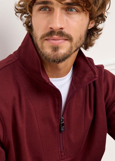 Cotton Traders Burgundy Luxury Half Zip Top
