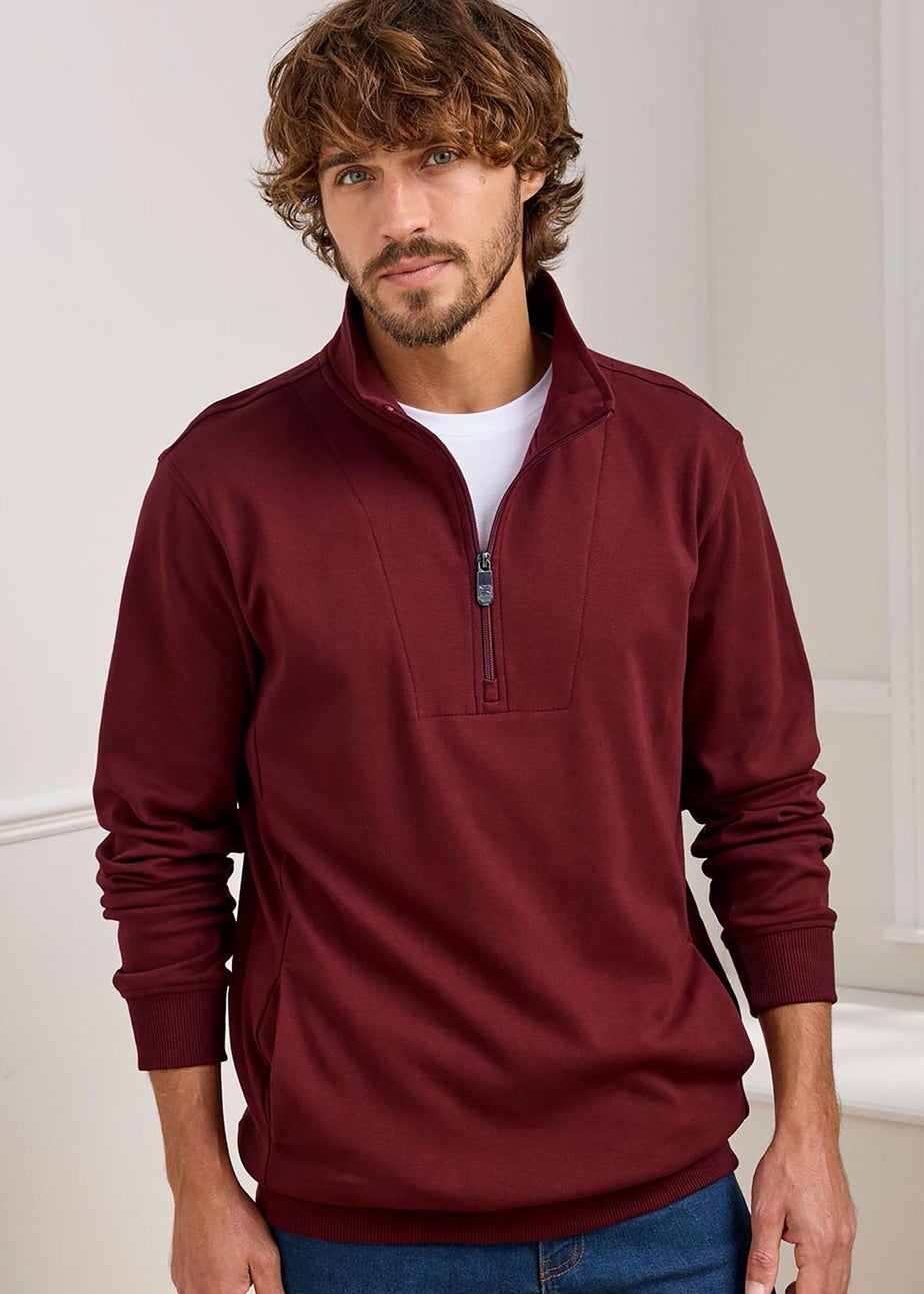 Cotton Traders Burgundy Luxury Half Zip Top