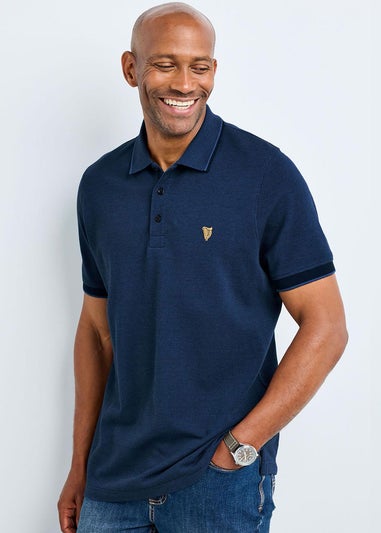 Cotton Traders Dark Blue Guinness Short Sleeve Textured Polo Shirt
