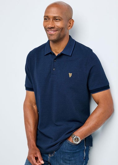 Cotton Traders Dark Blue Guinness Short Sleeve Textured Polo Shirt