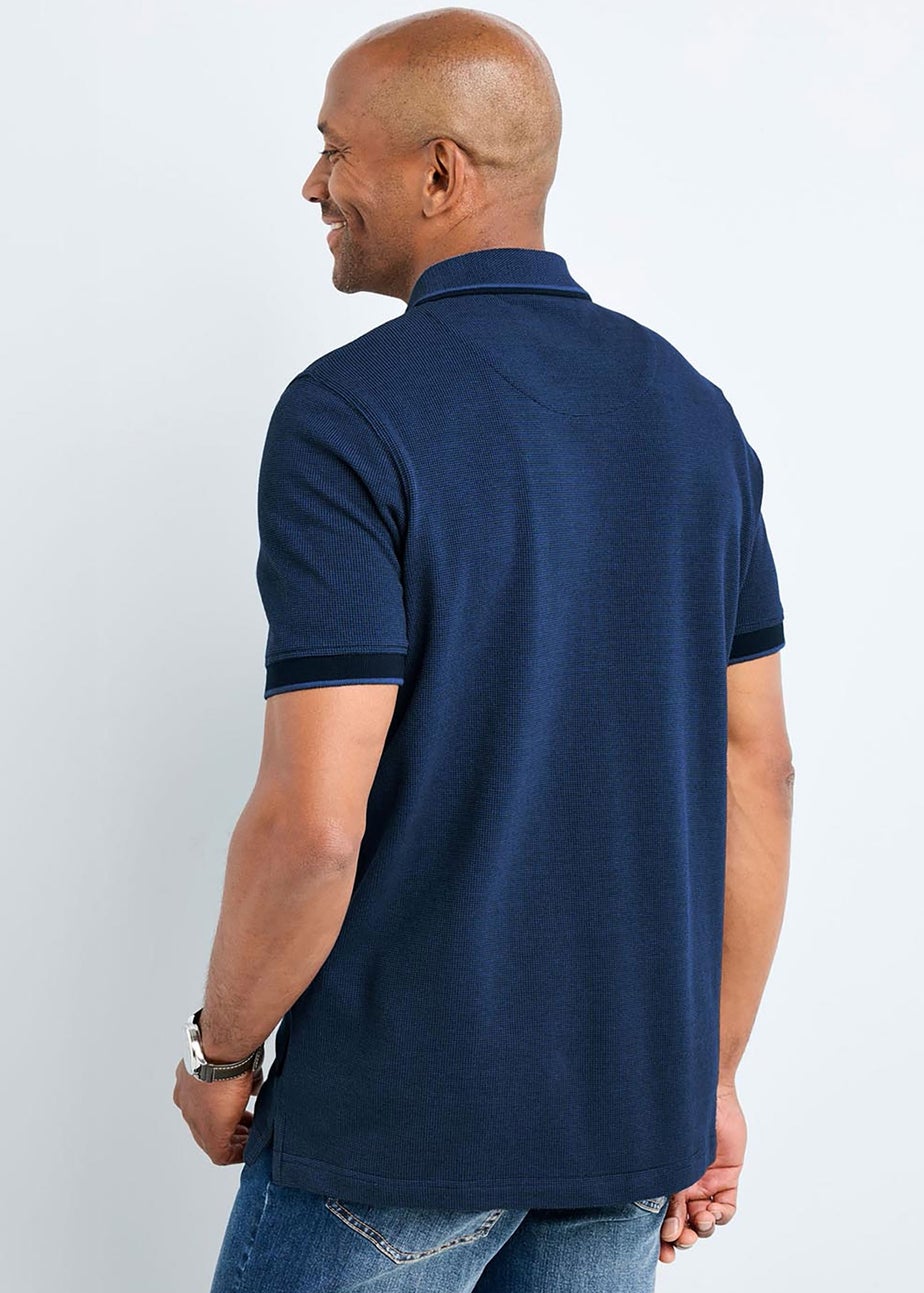 Cotton Traders Dark Blue Guinness Short Sleeve Textured Polo Shirt