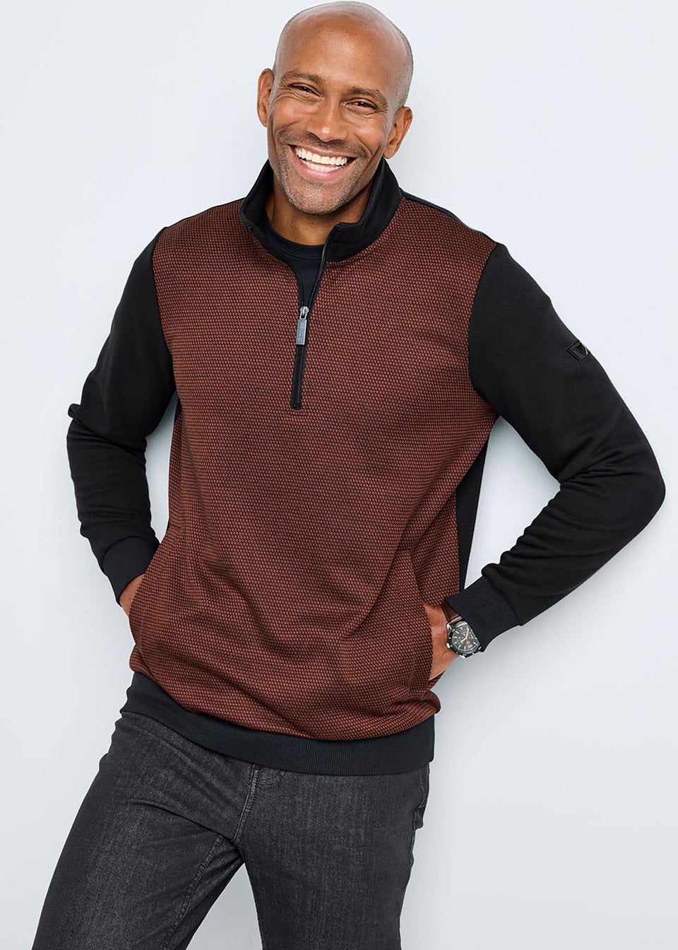 Cotton Traders Charcoal Grey Guinness Panelled Half Zip Top