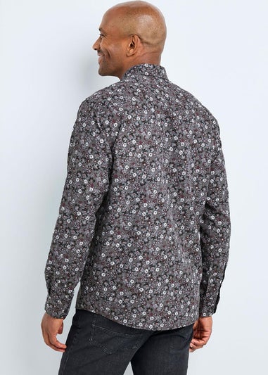 Cotton Traders Charcoal Grey Guinness Long Sleeve Soft Touch Ditsy Floral Print Shirt