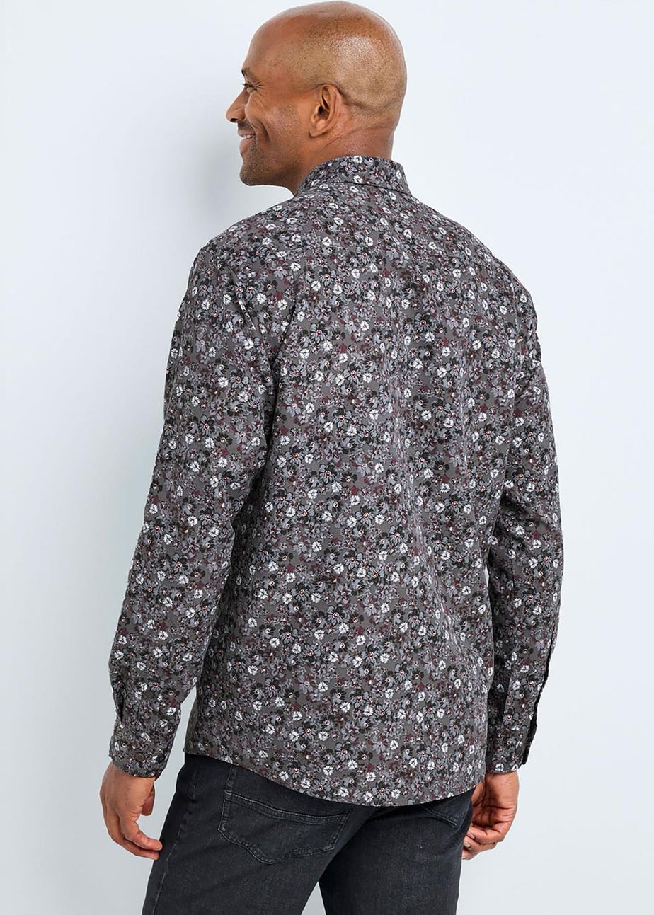 Cotton Traders Charcoal Grey Guinness Long Sleeve Soft Touch Ditsy Floral Print Shirt