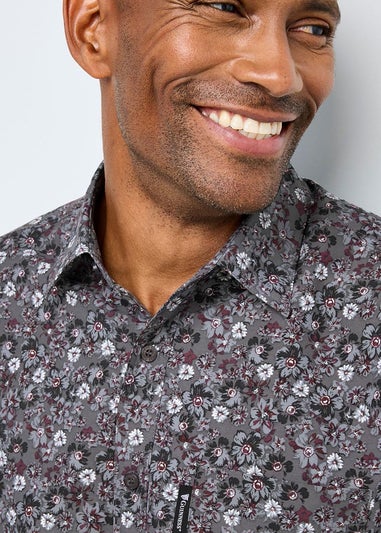 Cotton Traders Charcoal Grey Guinness Long Sleeve Soft Touch Ditsy Floral Print Shirt