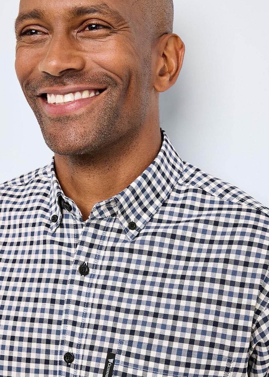 Cotton Traders Dark Blue Guinness Long Sleeve Brushed Oxford Gingham Shirt