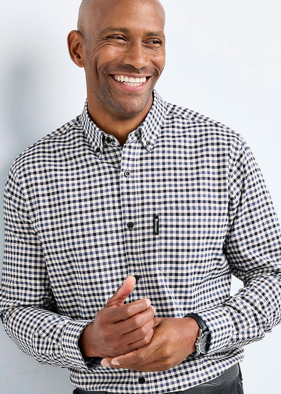 Cotton Traders Dark Blue Guinness Long Sleeve Brushed Oxford Gingham Shirt