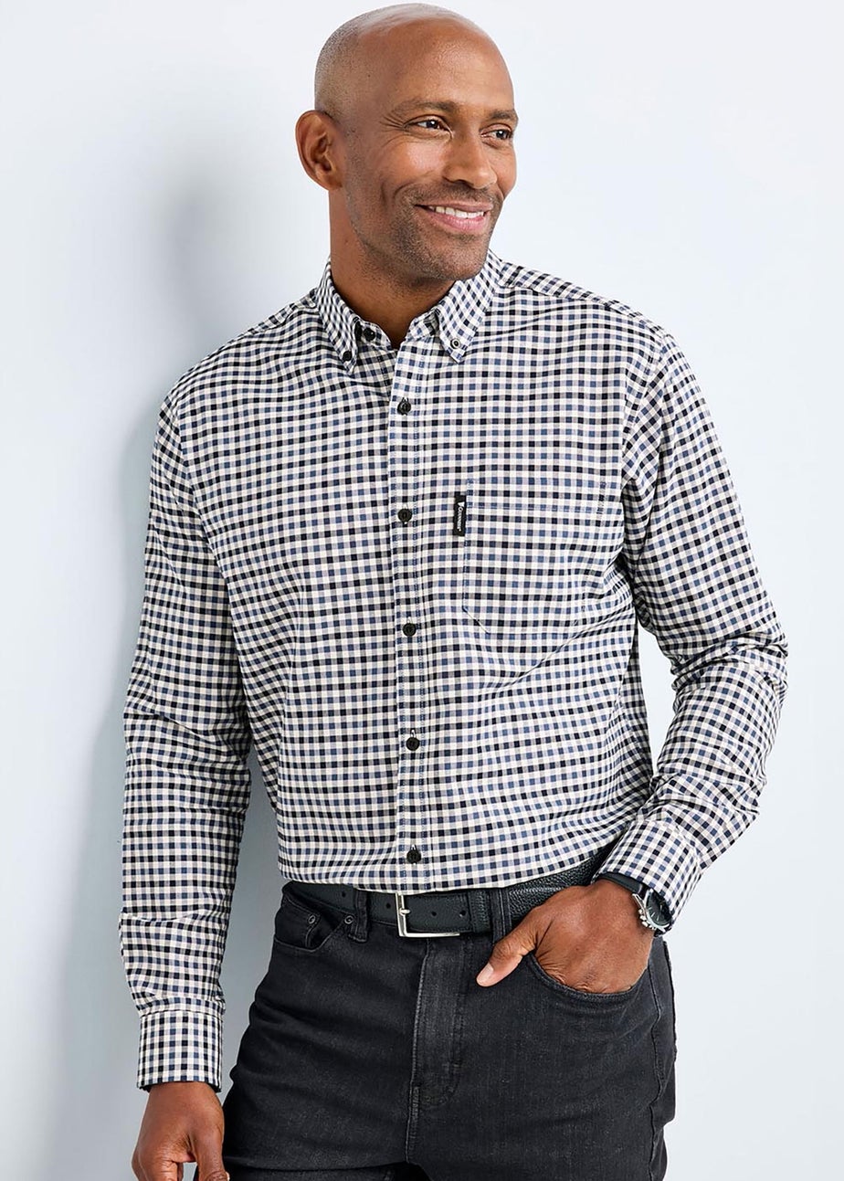 Cotton Traders Dark Blue Guinness Long Sleeve Brushed Oxford Gingham Shirt