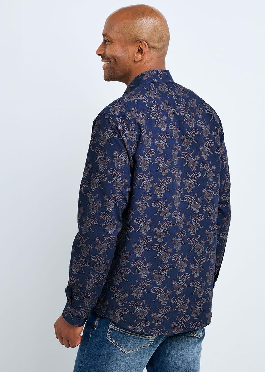 Cotton Traders Dark Blue Guinness Long Sleeve Soft Touch Paisley Print Shirt