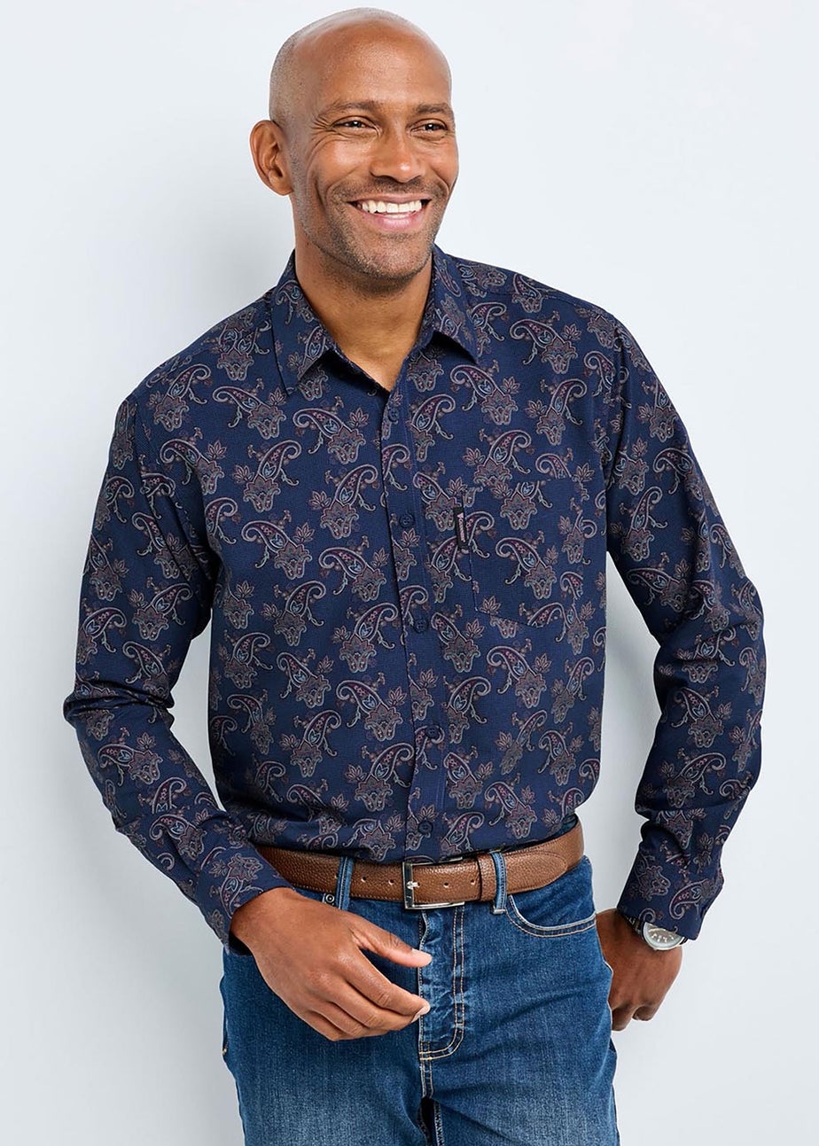 Cotton Traders Dark Blue Guinness Long Sleeve Soft Touch Paisley Print Shirt