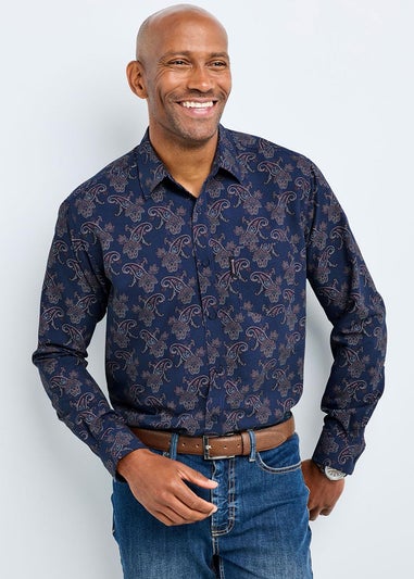 Cotton Traders Dark Blue Guinness Long Sleeve Soft Touch Paisley Print Shirt