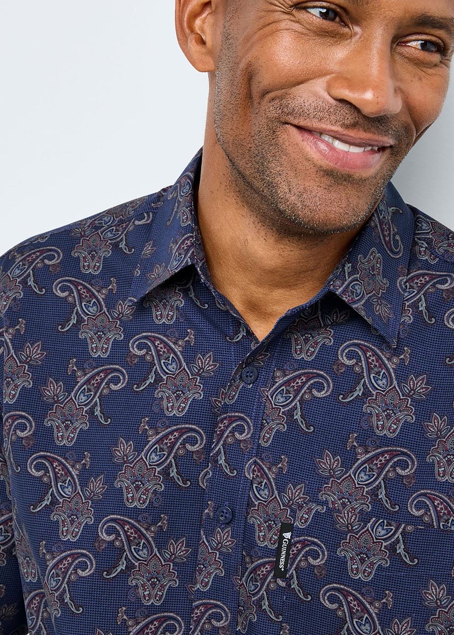 Cotton Traders Dark Blue Guinness Long Sleeve Soft Touch Paisley Print Shirt