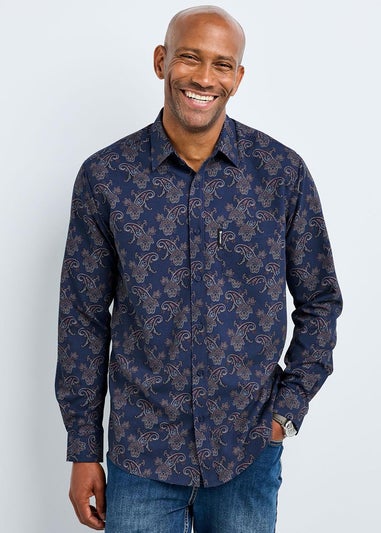 Cotton Traders Dark Blue Guinness Long Sleeve Soft Touch Paisley Print Shirt