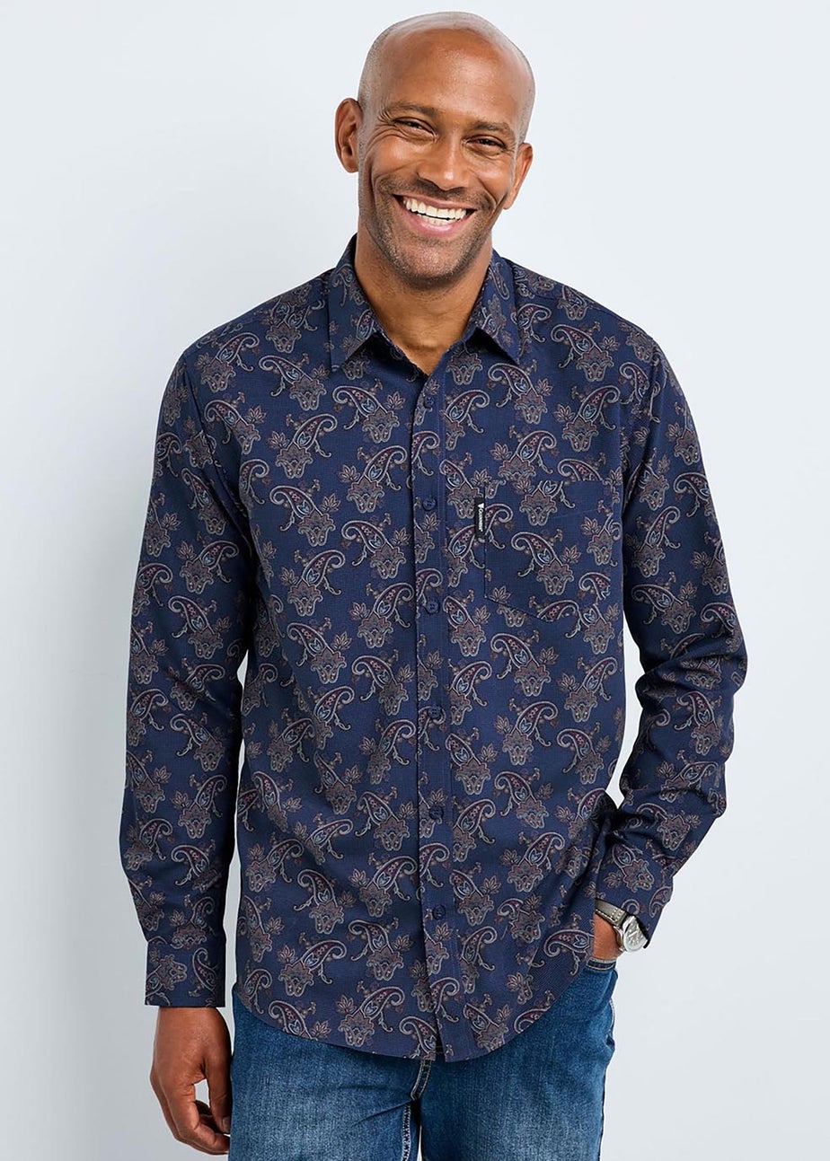 Cotton Traders Dark Blue Guinness Long Sleeve Soft Touch Paisley Print Shirt