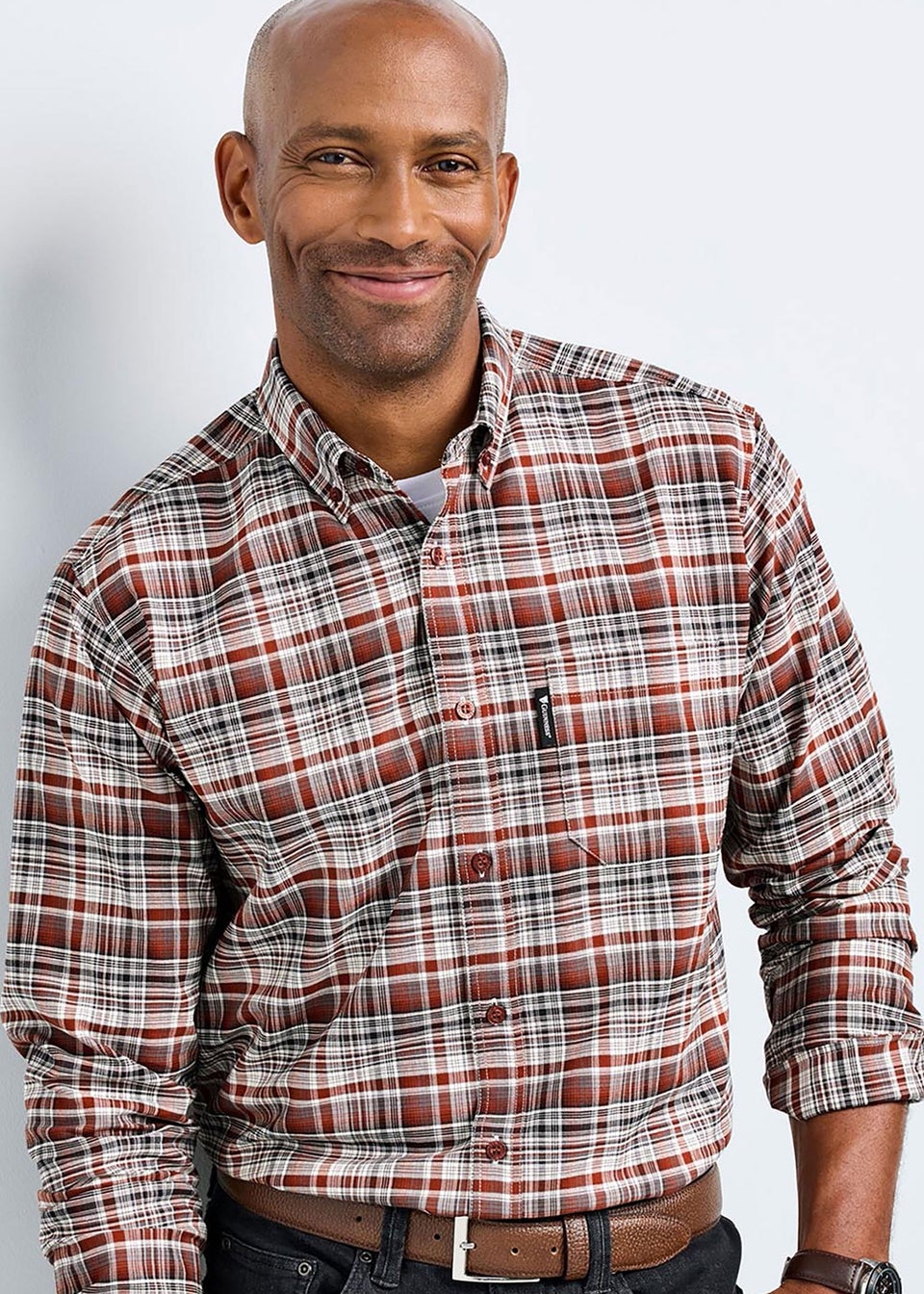 Cotton Traders Black Guinness Long Sleeve Brushed Oxford Check Shirt