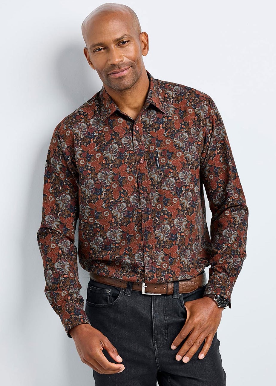 Cotton Traders Black Guinness Long Sleeve Soft Touch Leaf Print Shirt