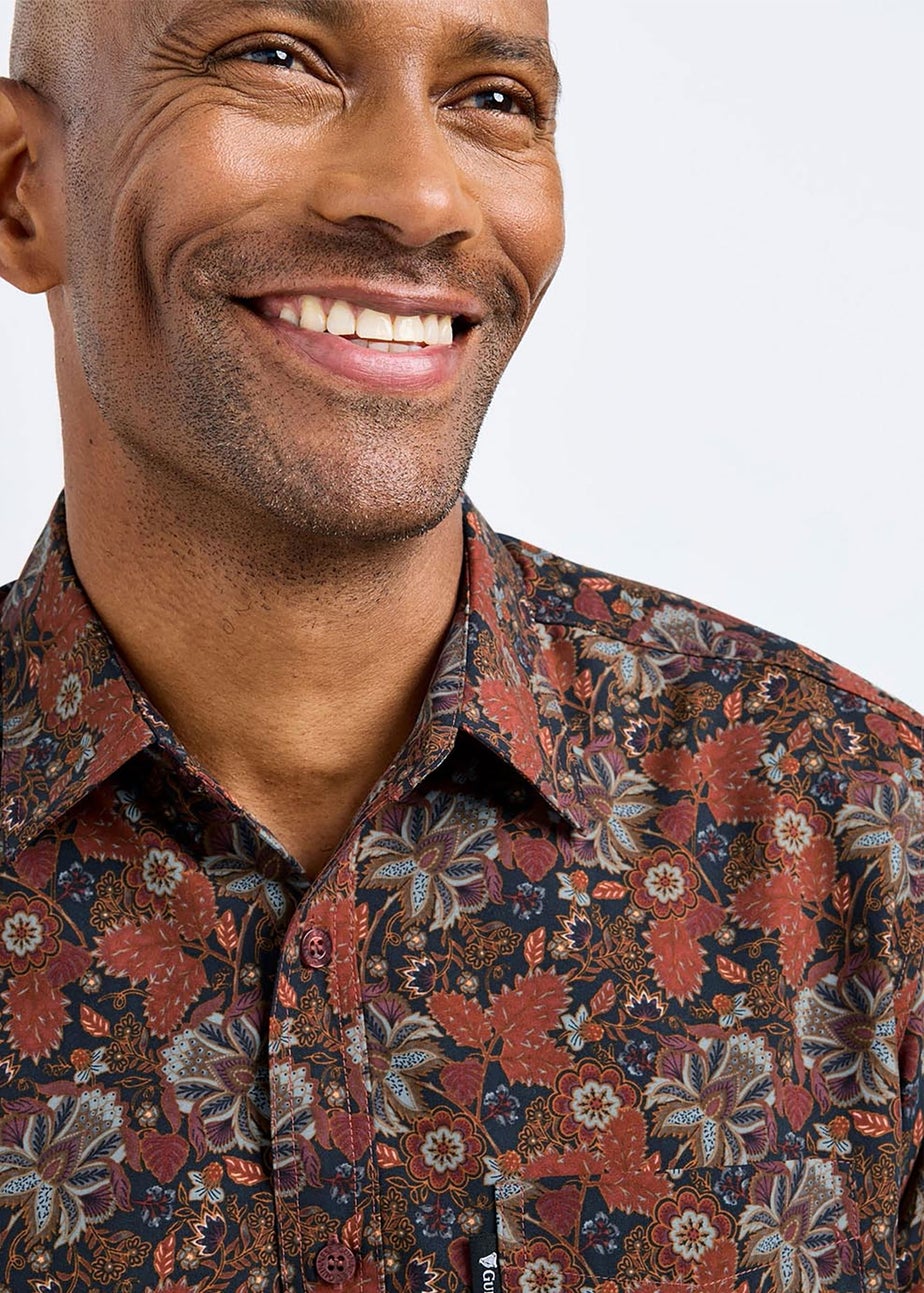 Cotton Traders Black Guinness Long Sleeve Soft Touch Leaf Print Shirt