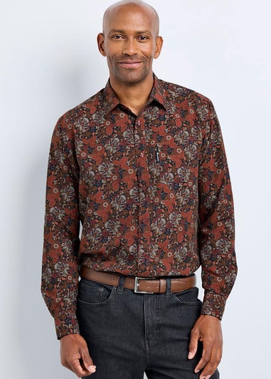 Cotton Traders Black Guinness Long Sleeve Soft Touch Leaf Print Shirt