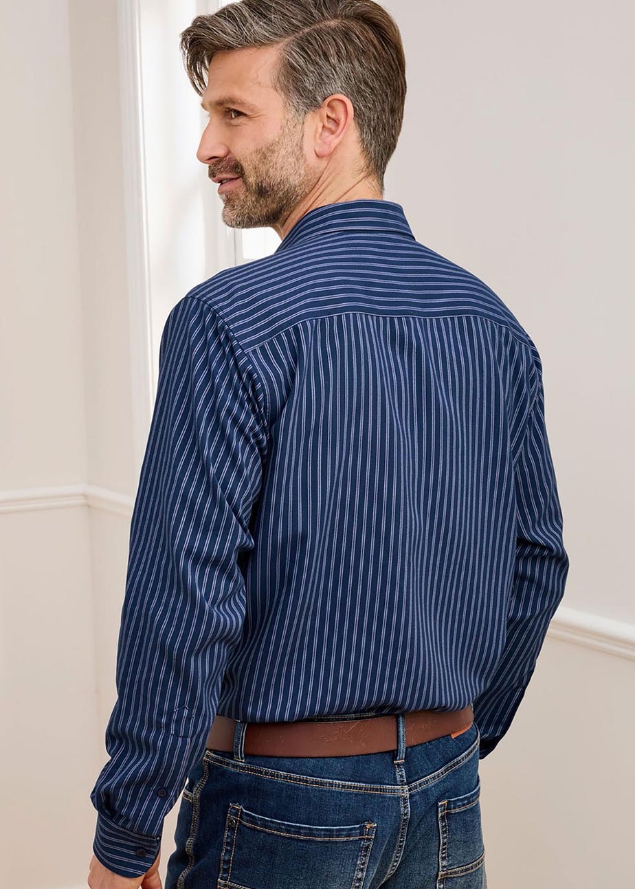 Cotton Traders Dark Blue Luxury Long Sleeve Soft Touch Yarn Dyed Shirt