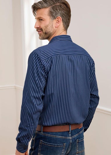 Cotton Traders Dark Blue Luxury Long Sleeve Soft Touch Yarn Dyed Shirt