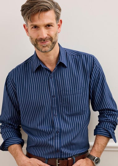 Cotton Traders Dark Blue Luxury Long Sleeve Soft Touch Yarn Dyed Shirt