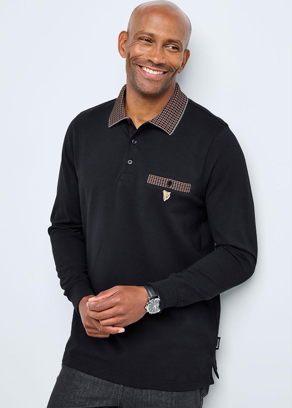 Cotton Traders Black Guinness Long Sleeve Polo Shirt