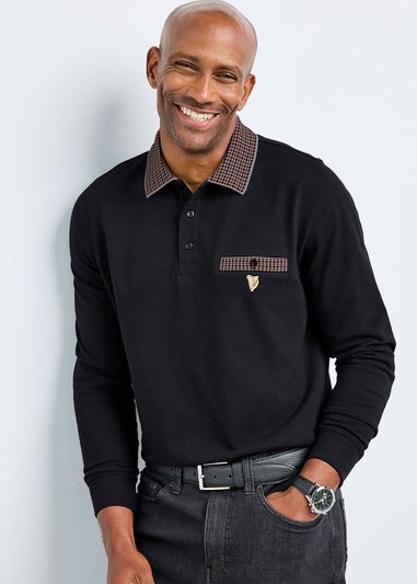 Cotton Traders Black Guinness Long Sleeve Polo Shirt