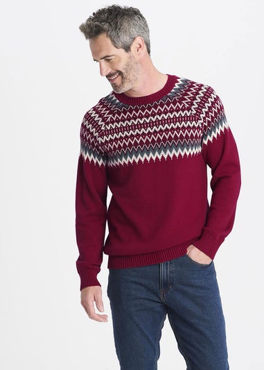 Cotton Traders Crimson Cotton Fair Isle Crew Neck Jumper