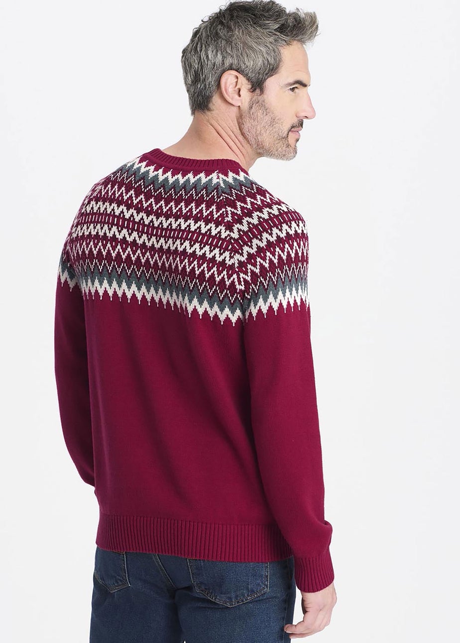 Cotton Traders Crimson Cotton Fair Isle Crew Neck Jumper