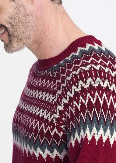 Cotton Traders Crimson Cotton Fair Isle Crew Neck Jumper