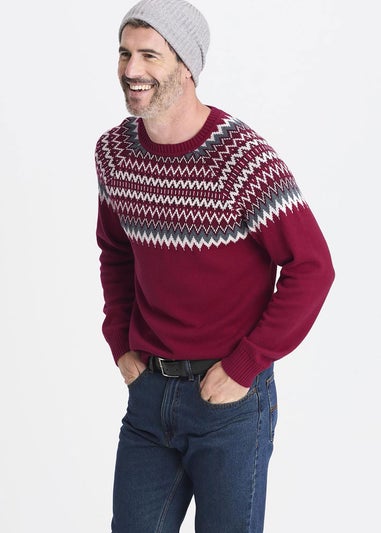 Cotton Traders Crimson Cotton Fair Isle Crew Neck Jumper