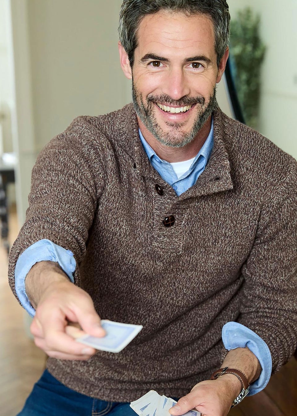 Cotton Traders Dark Brown Half Button Jumper