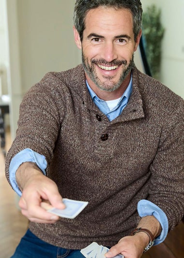 Cotton Traders Dark Brown Half Button Jumper