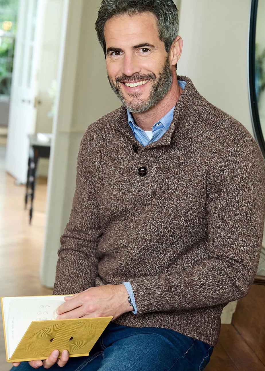 Cotton Traders Dark Brown Half Button Jumper