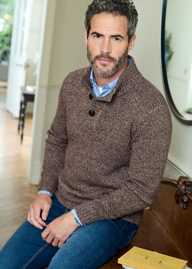 Cotton Traders Dark Brown Half Button Jumper