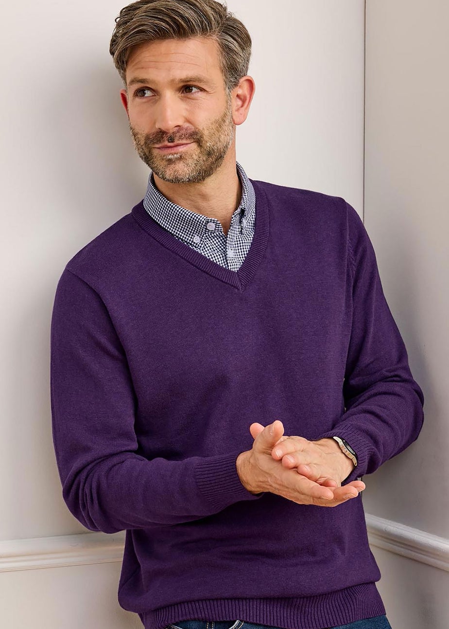 Cotton Traders Amethyst Luxury Cotton V-Neck Mock Shirt Jumper
